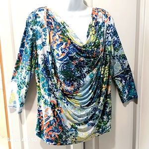 Grisbi Women's Multicolor Cowl Neck 3/4 Sleeve Blouse Sz L